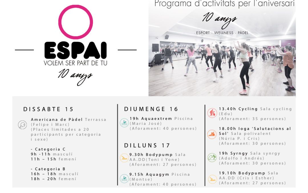 Programació 10è aniversari ESPAI WELLNESS