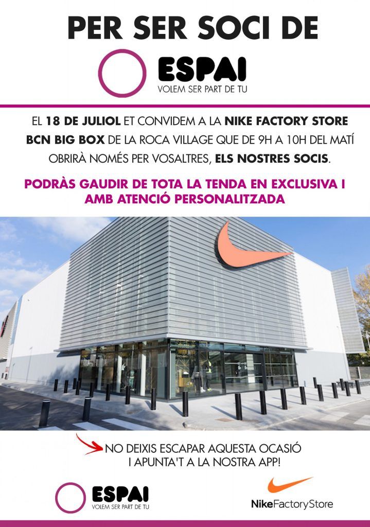 melocotón Almuerzo Comunismo Oferta exclusiva per socis de l'Espai a la Nike Factory Store - Espai  Wellness